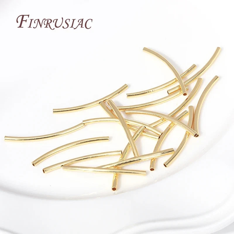 50 Pcs 18K Gold Plated Curved Tube Beads – DIY Jewelry Making