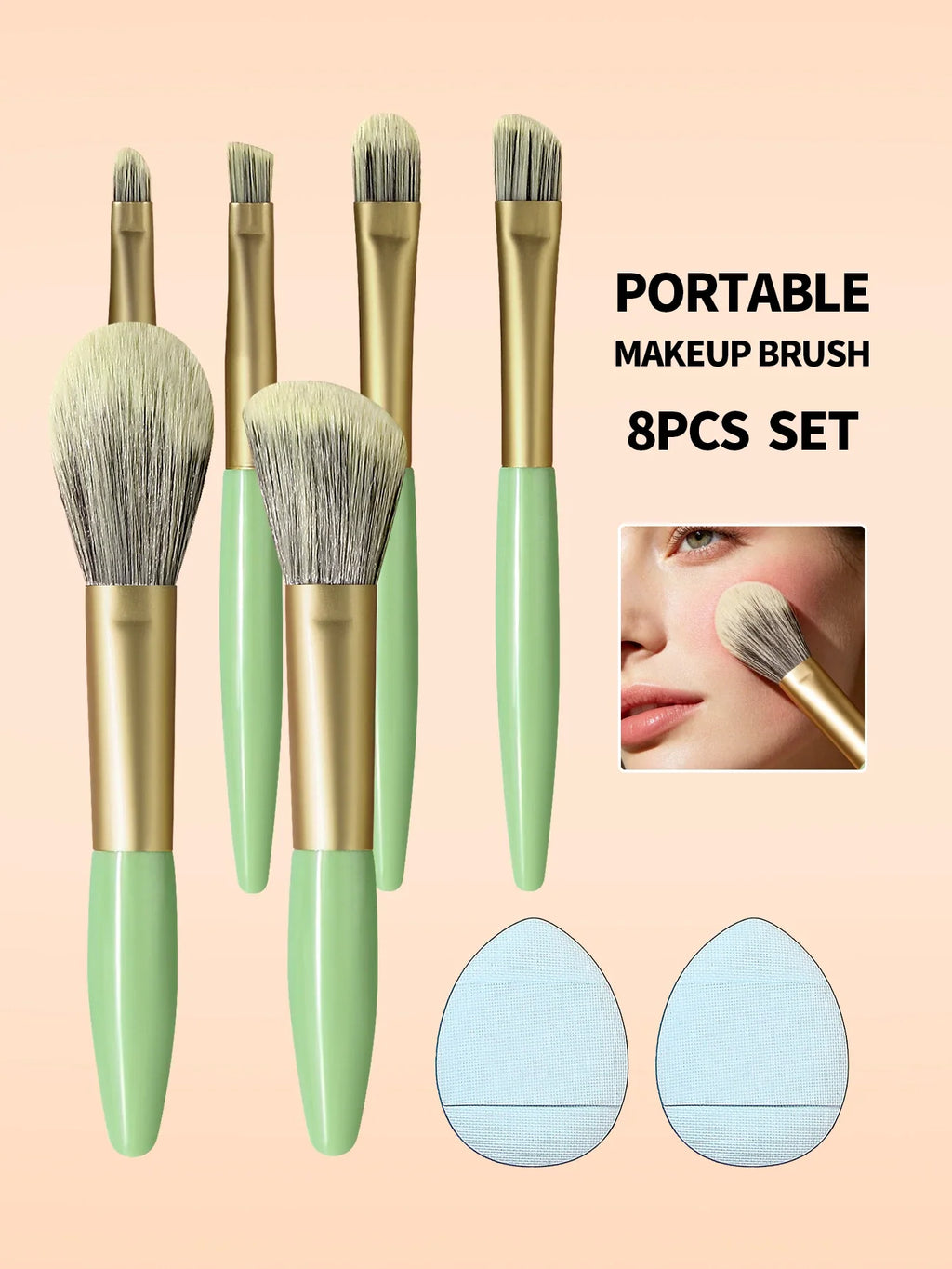 8-Piece Makeup Brush Kit – Soft Synthetic Brushes & Finger Puffs
