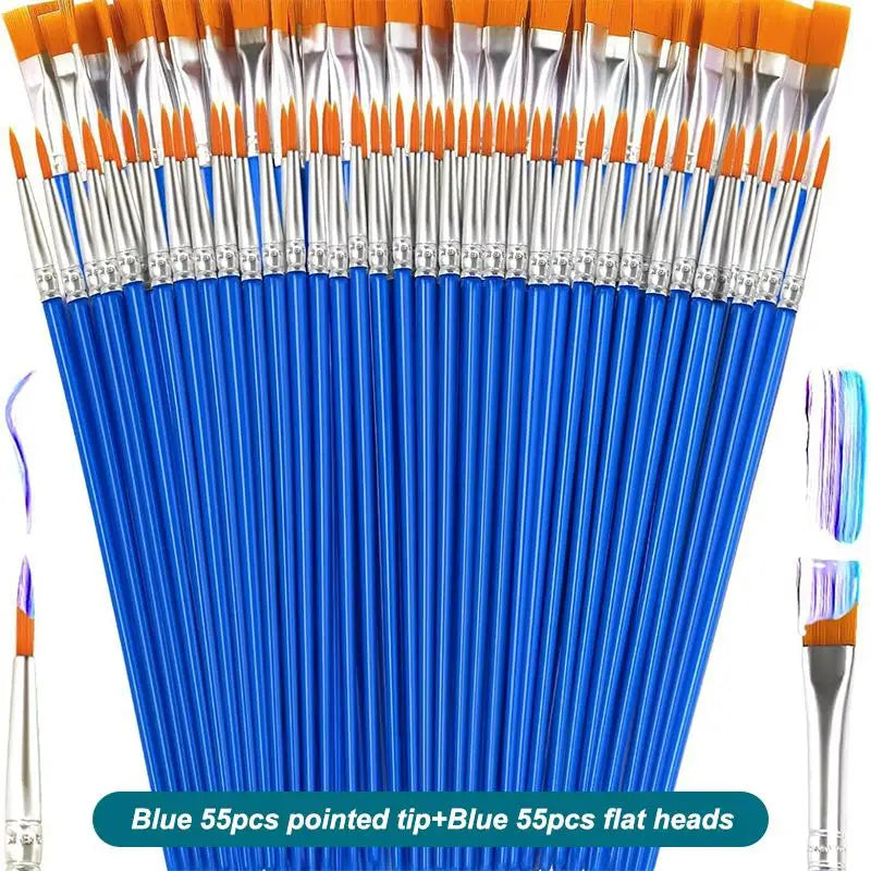 Nylon Paint Brush Set 30–110 Pcs | Round & Flat Art Brushes