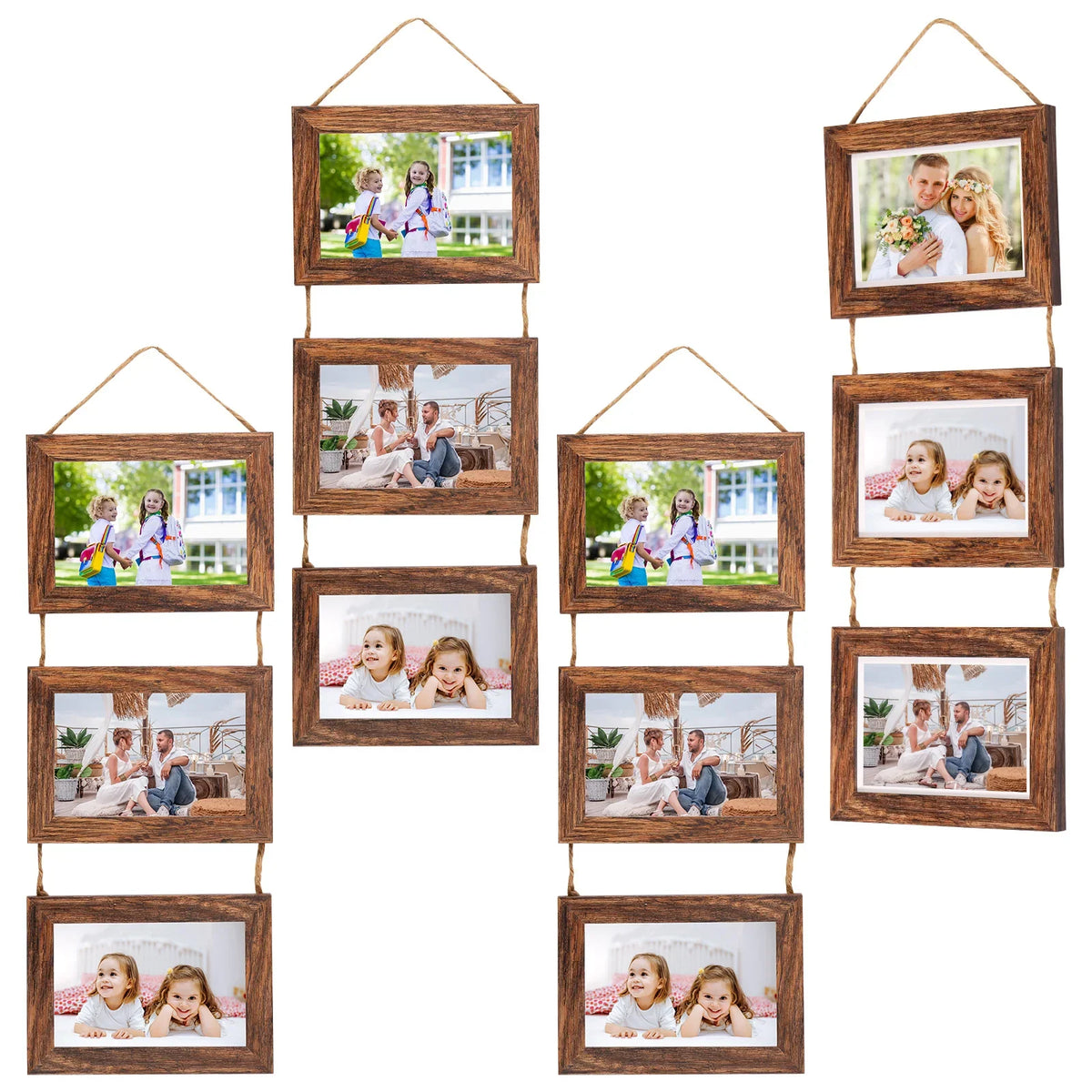 4-Pack Triple Wall Hanging Collage Photo Frames – Rustic Wood
