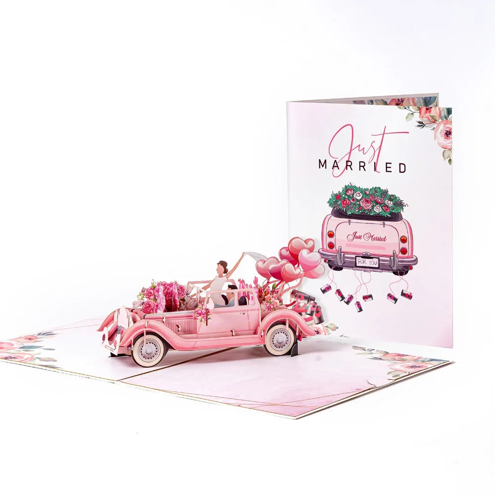 3D Pop-Up Wedding Card – Floral Watercolor Just Married