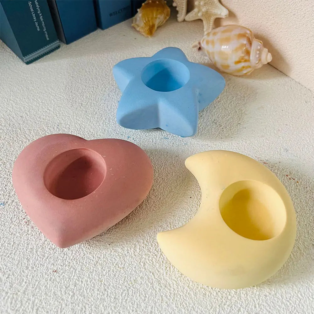 Lunar Surface Candle Holder Silicone Mold – Moon Star Heart