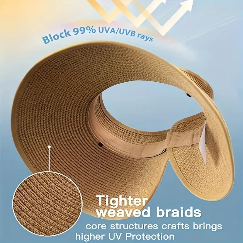 Women's Wide Brim Foldable Straw Sun Hat – UV Beach Visor