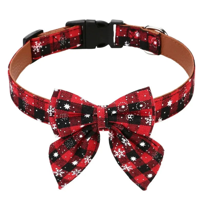 Christmas Plaid Dog Collar with Removable Bow Tie | Large Dogs