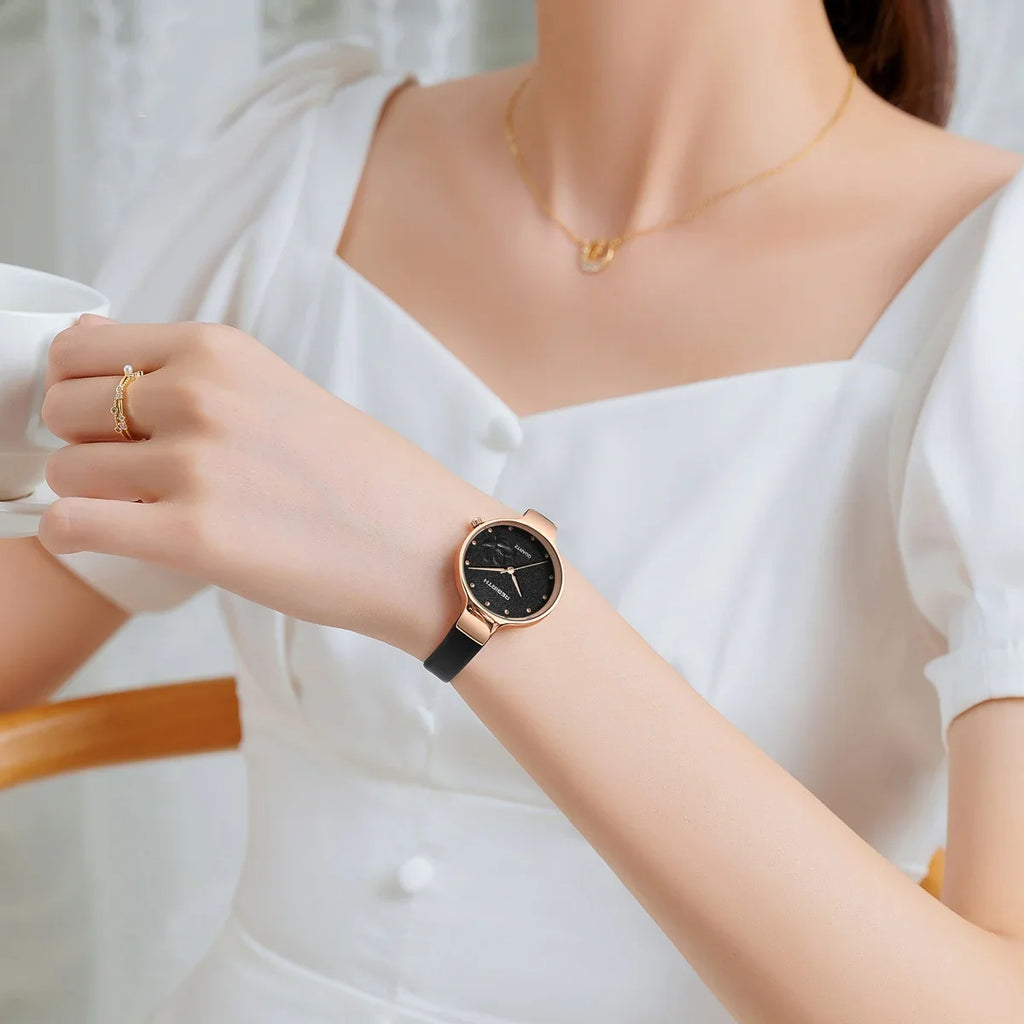 REBIRTH Retro Floral Quartz Watch – Leather Strap, Elegant
