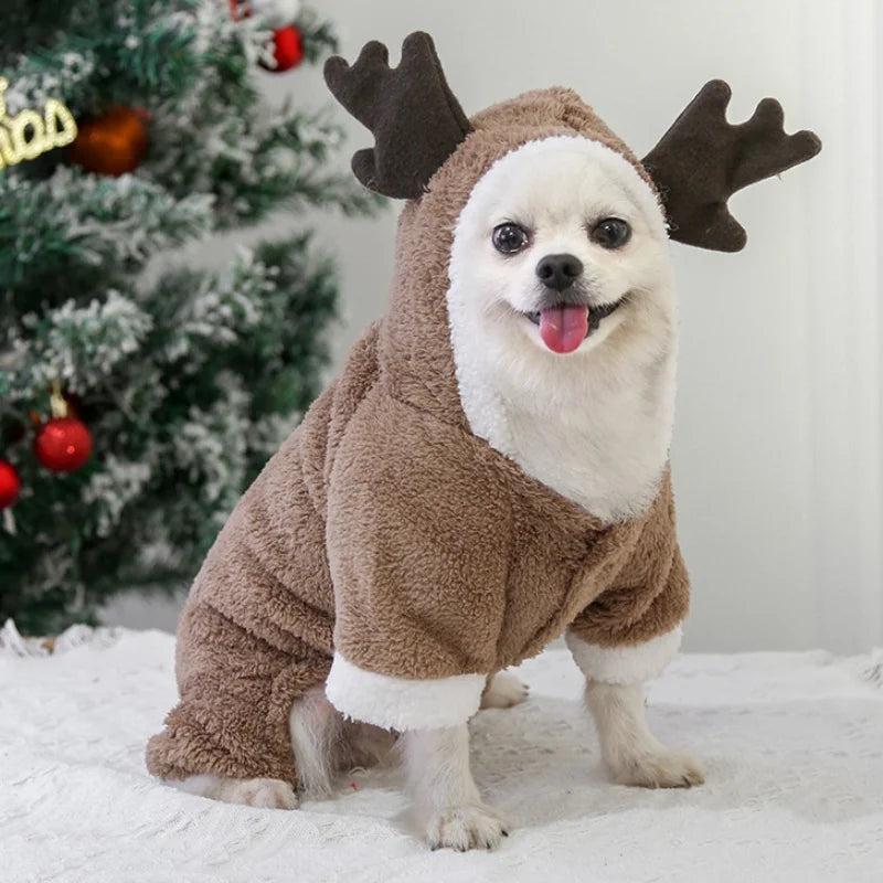 Winter Fleece Dog & Cat Jumpsuit – Warm Christmas Pet Pajamas