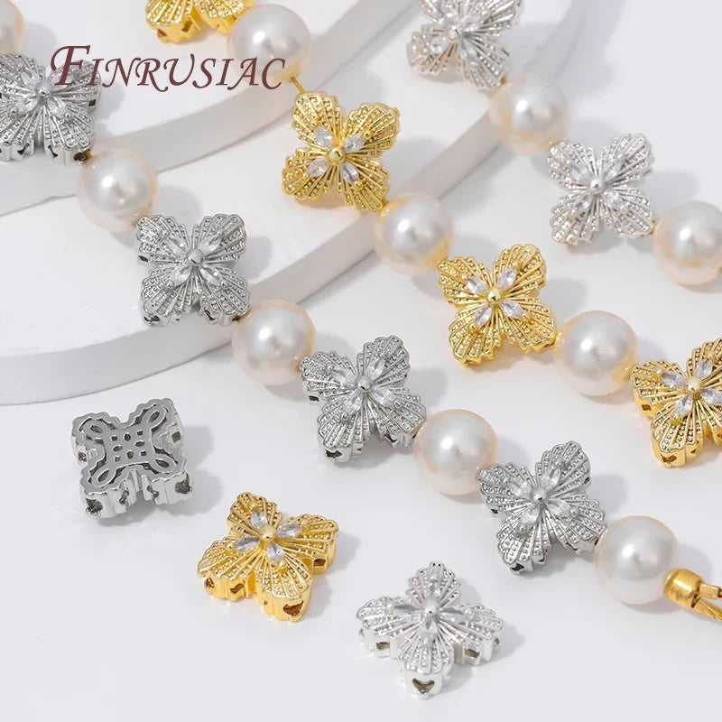 18K Gold Plated Zircon Flower Beads – DIY Jewelry Making