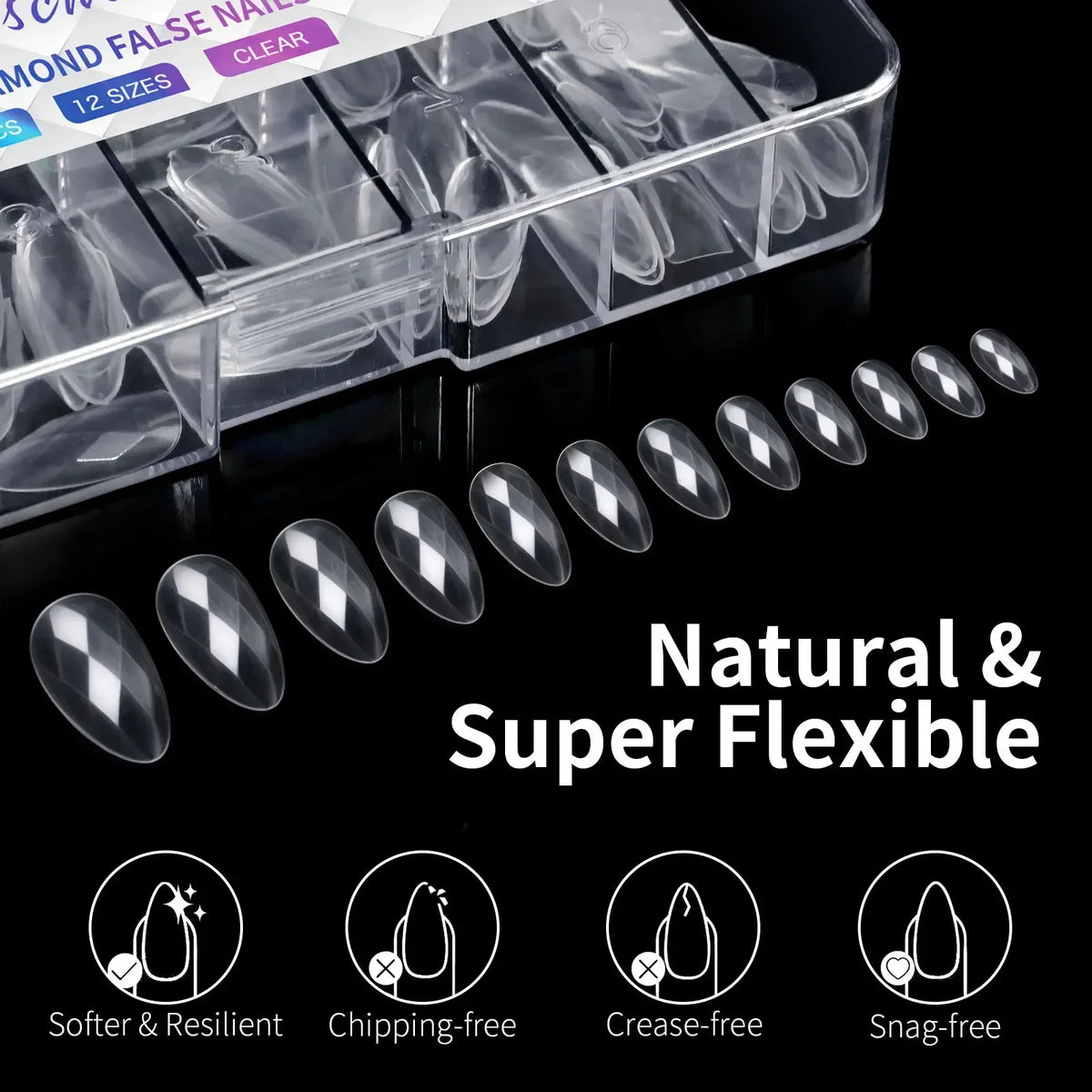 3D Diamond Almond Ballet Press On Nails – Long False Nails Set