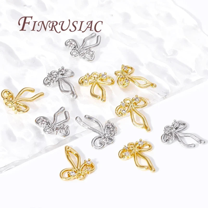 18K Gold Plated Zircon Bow Pendant Charms | DIY Jewelry Findings