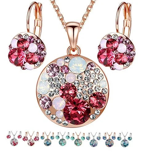 Women's Pendant Necklace & Earring Set – Silver or Rose Gold