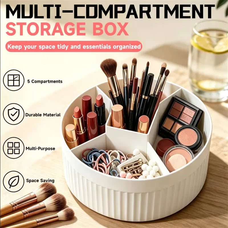 360° Rotating Makeup Brush Holder – 5-Grid Desktop Organizer