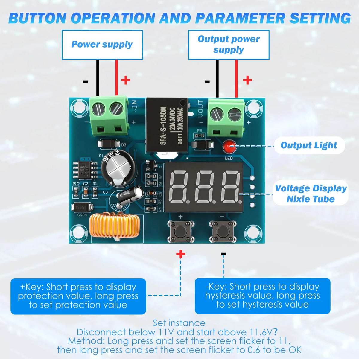 XH-M609 Low Voltage Disconnect Module 12V-36V Battery Protection