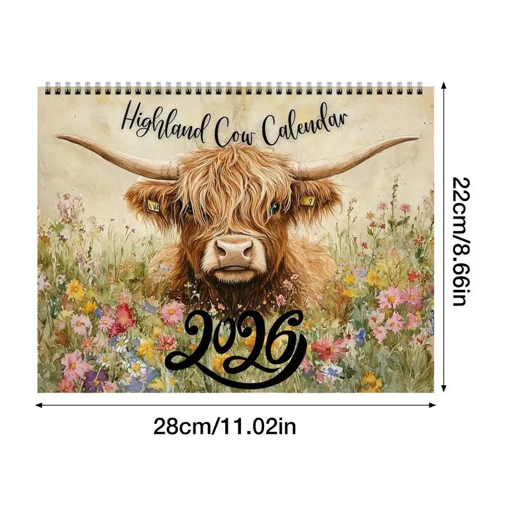 2026 Highland Cow Wall Calendar | Farmhouse Monthly Planner