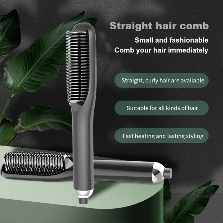 PTC Ceramic Hair Straightener Brush – 30-Second Fast Heat
