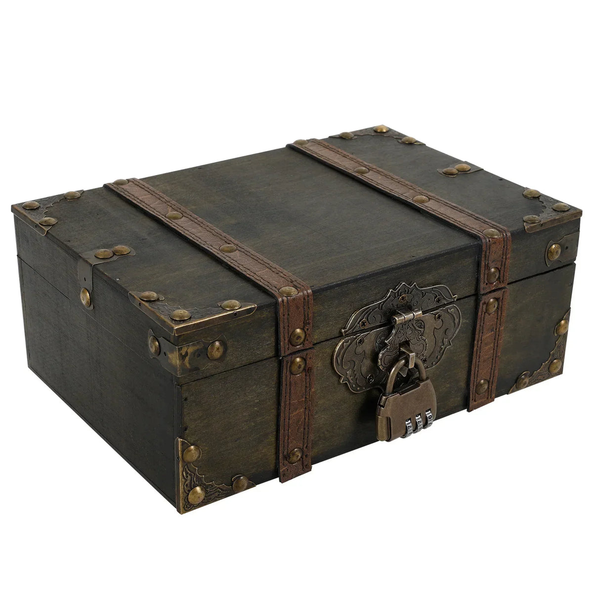 Vintage Wooden Jewelry Box with Combination Lock | Treasure Chest
