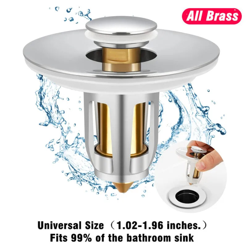 Universal Brass Pop-Up Drain Stopper & Hair Catcher Sink