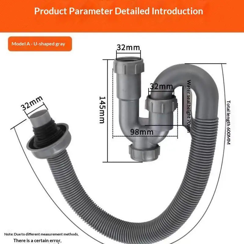 Flexible S-Trap Sink Drain Pipe PP Anti-Odor Hose Fitting