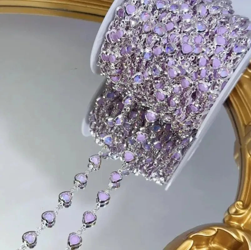 Purple Crystal Heart Bead Copper Chain 1M – DIY Jewelry Making
