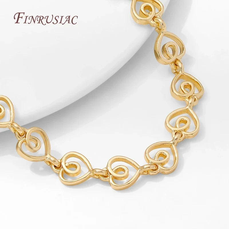 14K Gold Plated Hollow Swirl Heart Link Chain – 1M DIY Spool