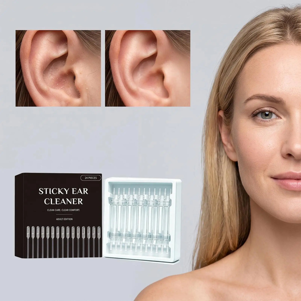 Reusable Sticky Ear Cleaning Sticks 24-Pack + Storage Case