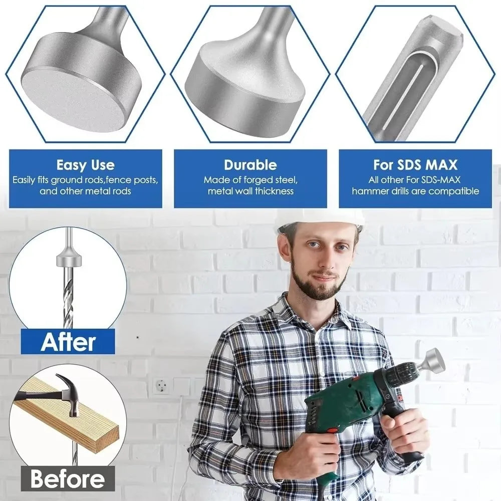 Alloy Steel Ground Rod Driver Flat Head Impact Hammer Attachment
