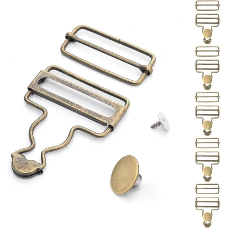 38mm Silver Overall Buckles Kit – 6 Sets Suspender Hooks & Buttons