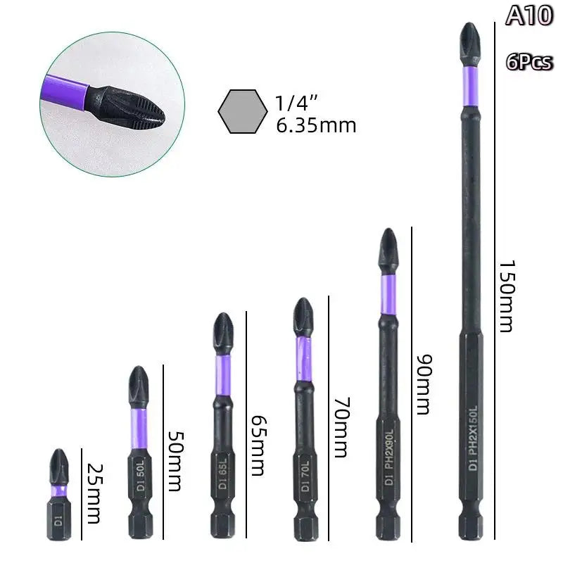 K5 Magnetic Screwdriver Bits Set – Anti-Slip S2 Steel, 6 Sizes