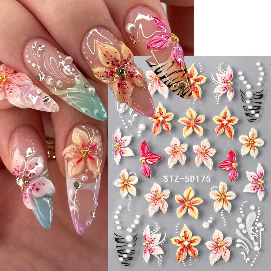 Pink Floral Nail Art Stickers – Spring Flower Nail Decals 2pc