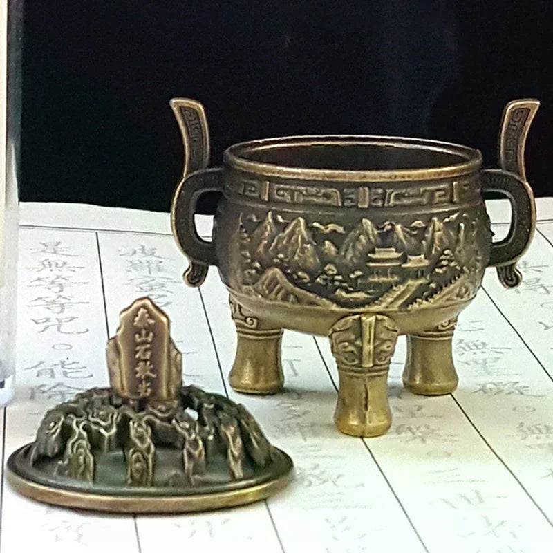 Three-Legged Incense Burner Bowl – Ancient Taishan Stone Style