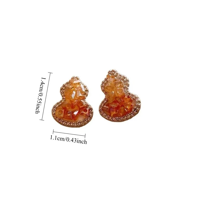 Gradient Crystal Gourd Stud Earrings – Orange Zircon Silver