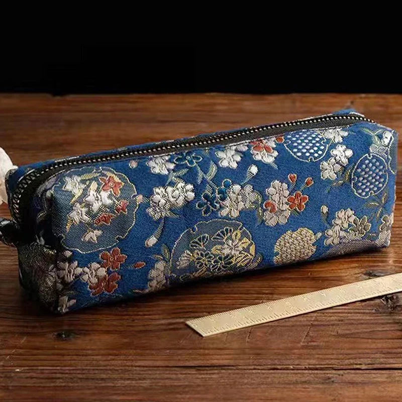 Vintage Embroidery Pencil Case Large Capacity Cotton Linen Pouch