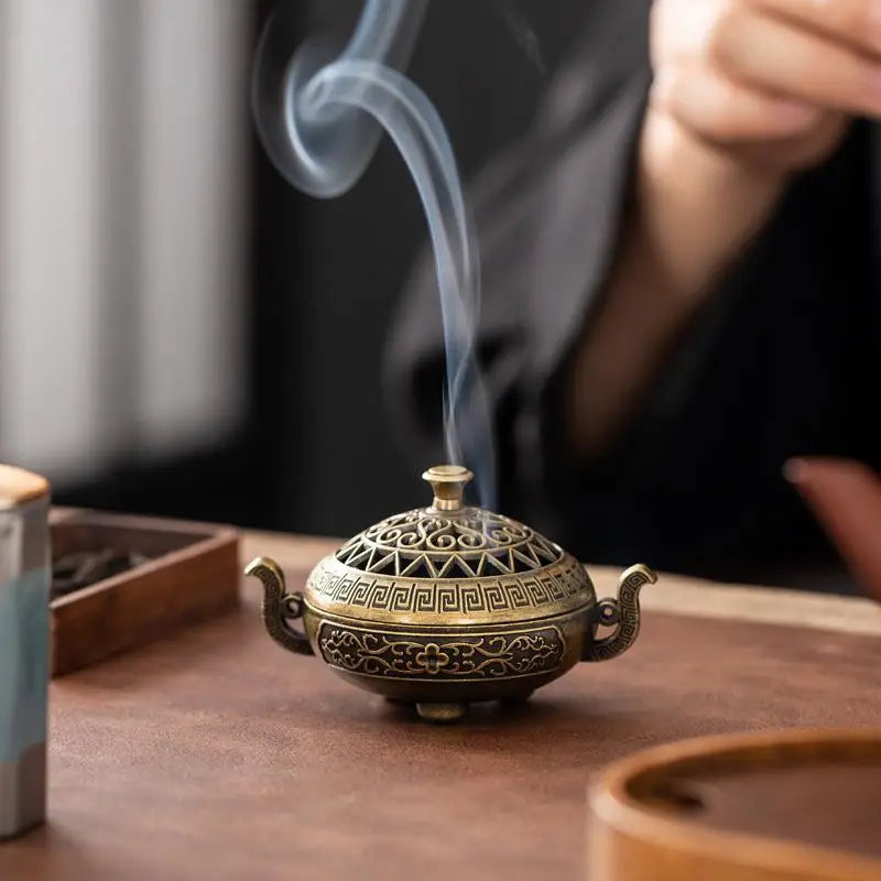 Retro Bronze Charcoal Stove Incense Burner Luxury Stand