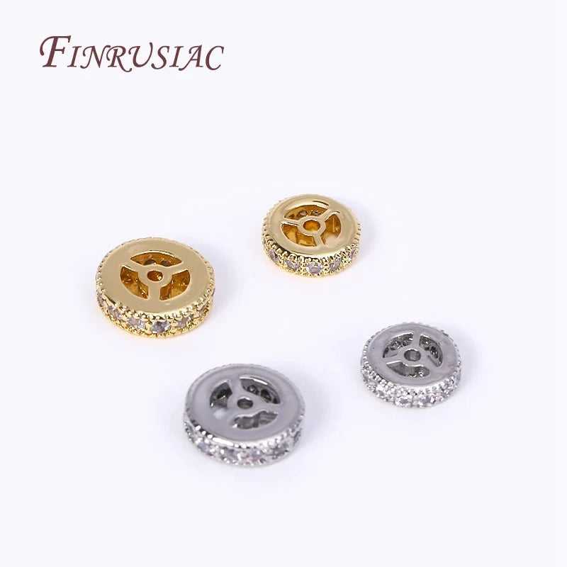 18K Gold Plated Zircon Wheel Spacer Beads – 2 Sizes DIY Jewelry