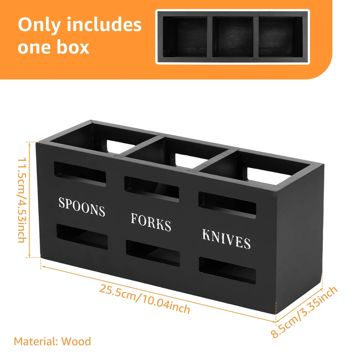 Wood Utensil Caddy – 3-Compartment Silverware Organizer