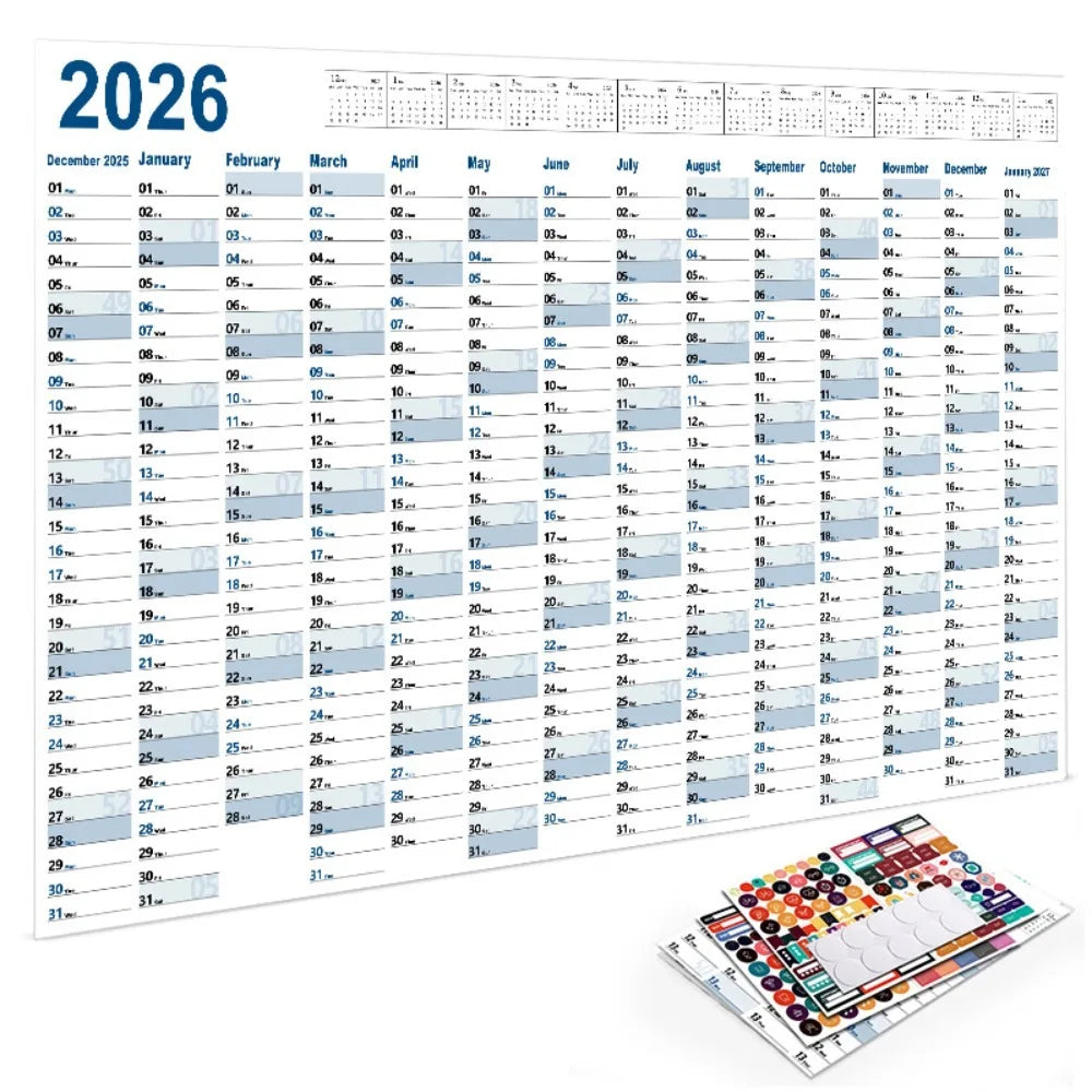 2026 Large Wall Calendar – 365-Day Annual Planner Sheet