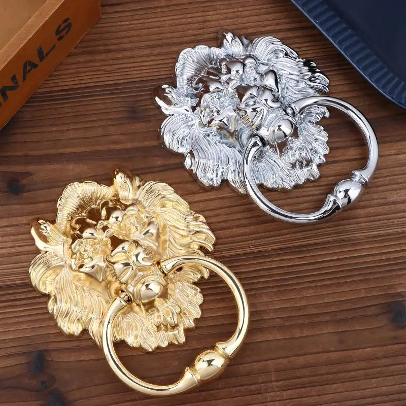 Lion Head Door Knocker Pull Handle – Gold & Silver Zinc Alloy