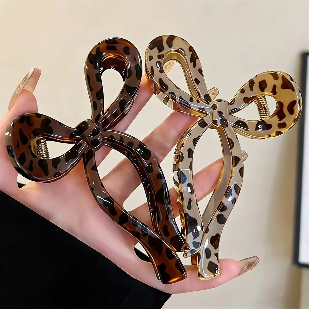 Large Leopard Bow Hair Claw Clip for Thick Hair – Vintage Style