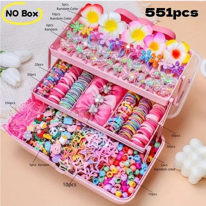 881Pcs Kids Hair Accessories – Clips, Ties & Scrunchies Set