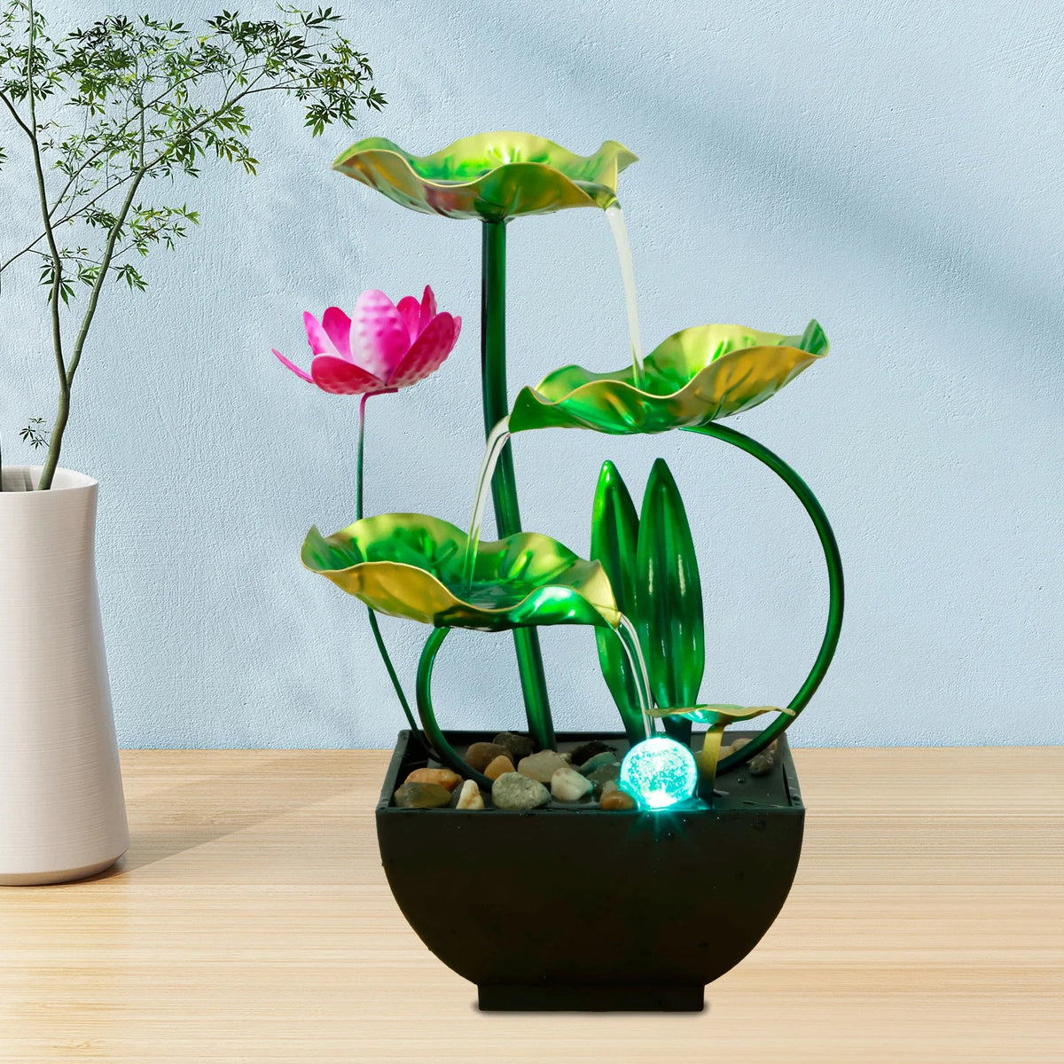 USB Tabletop Water Fountain with LED Ring Light – Zen Decor