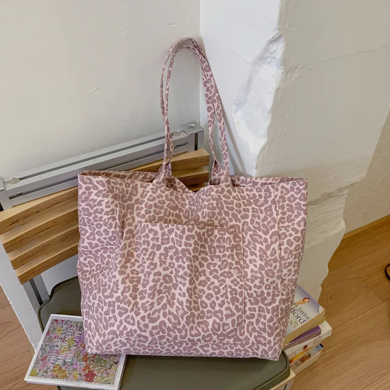 Leopard Print Canvas Tote Bag – Large Capacity Women's Bag