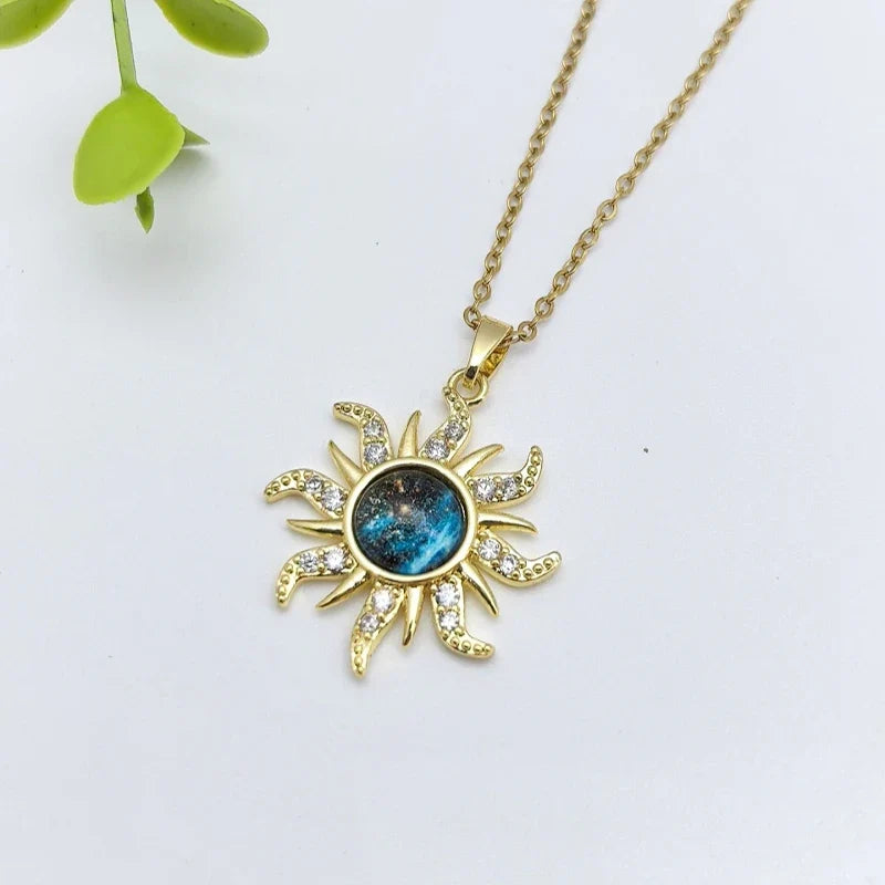 Women's Sunflower Pendant Necklace Gold Stainless Steel Clavicle