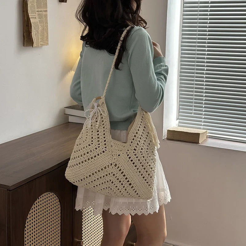 Cotton Crochet Tote Bag – Women's Woven Beach & Travel Bag