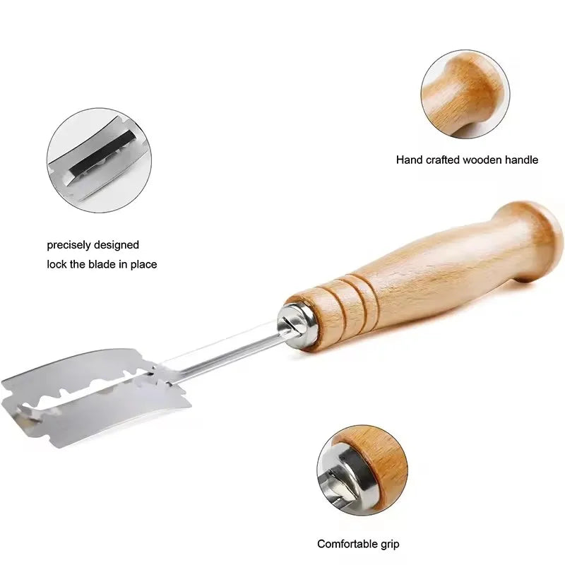 Wooden Handle Curved Bread Slicer & Dough Dividing Knife