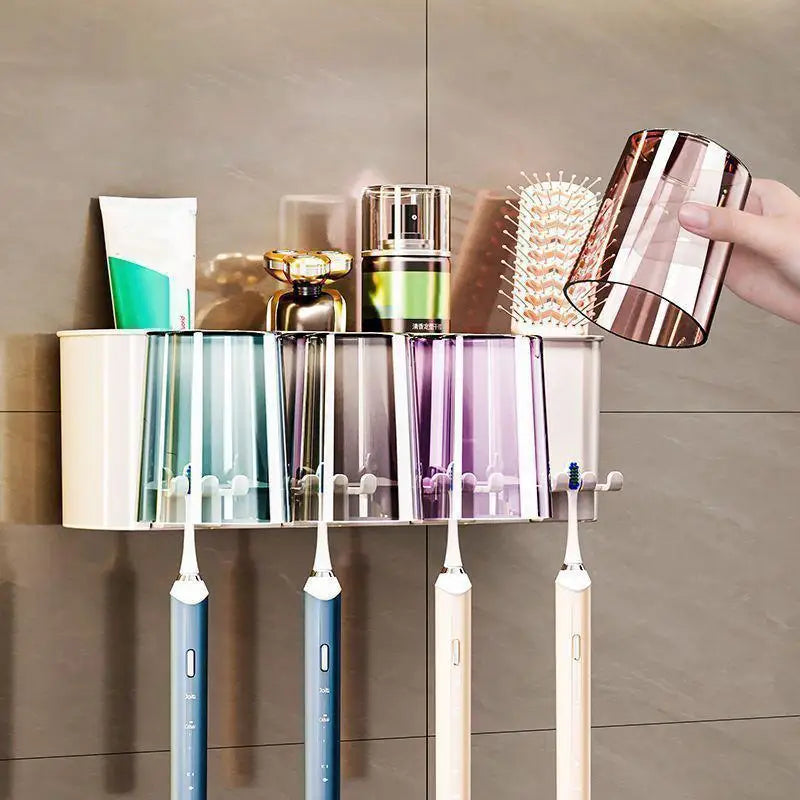 Wall Mounted Toothbrush Holder with Cups – No Drill