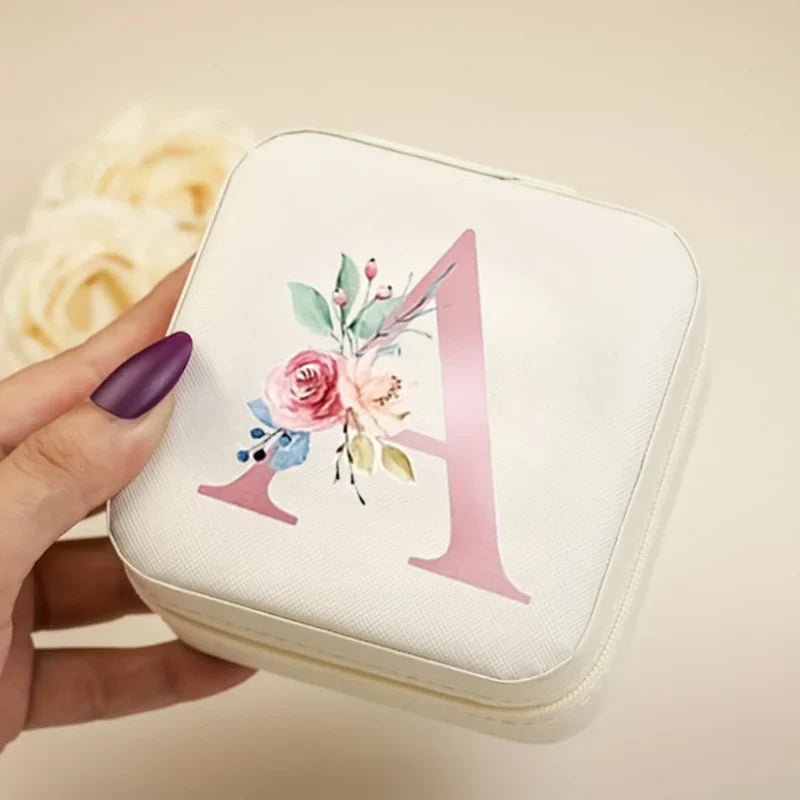 White Floral PU Leather Jewelry Box – A-Z Ring & Earring Organizer