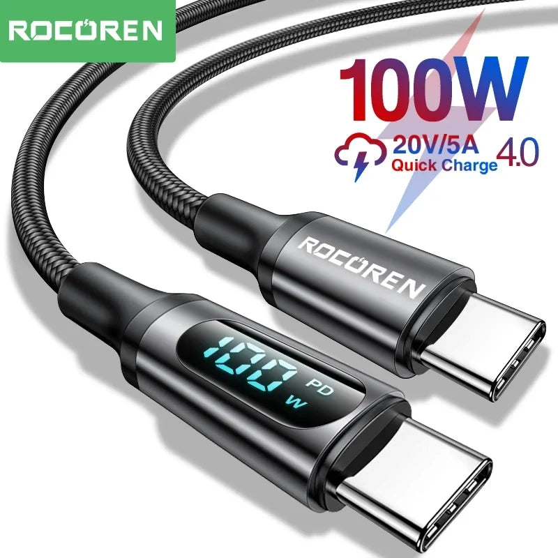 Rocoren 100W USB-C Cable 5A Fast Charging LED Display PD