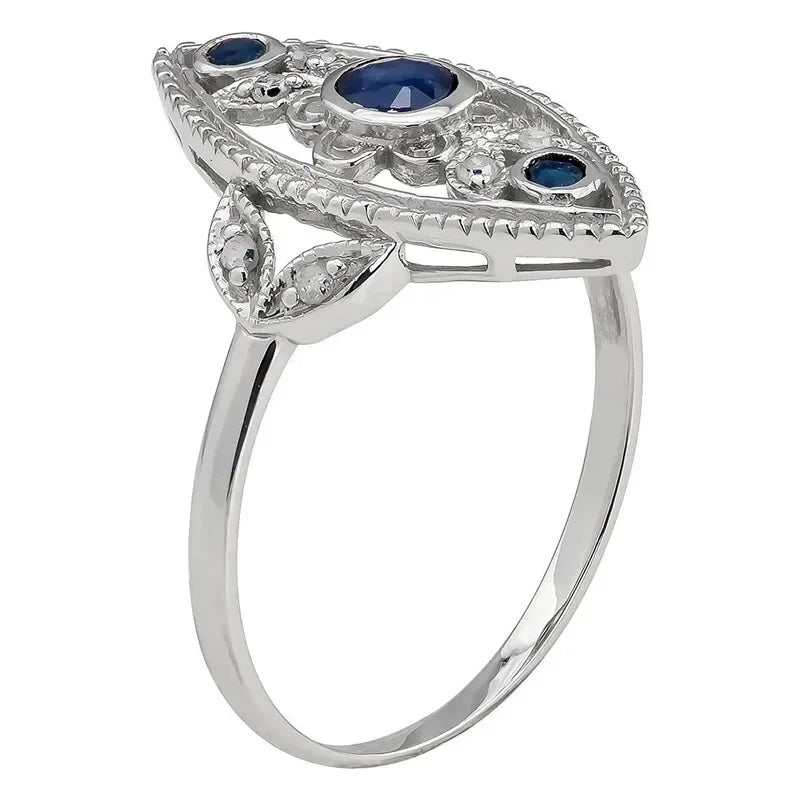 Vintage Silver Blue Zircon Ring – Antique Style | Sizes 6–10