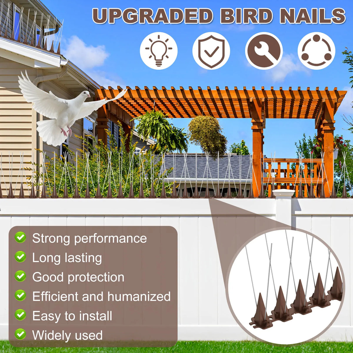 Stainless Steel Bird Spikes 10-Set – Fence & Roof Deterrent