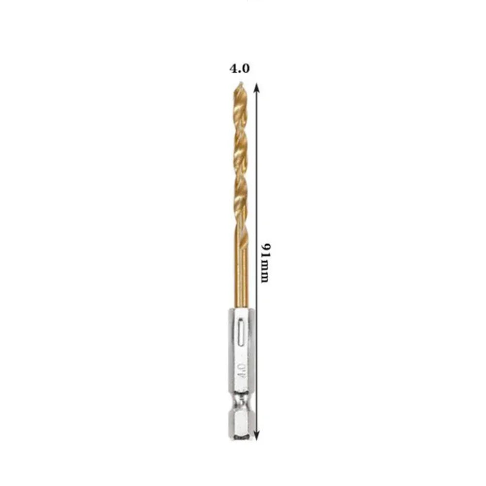 HSS Titanium Coated Drill Bits 1/4" Hex Shank 1.5–6.5mm