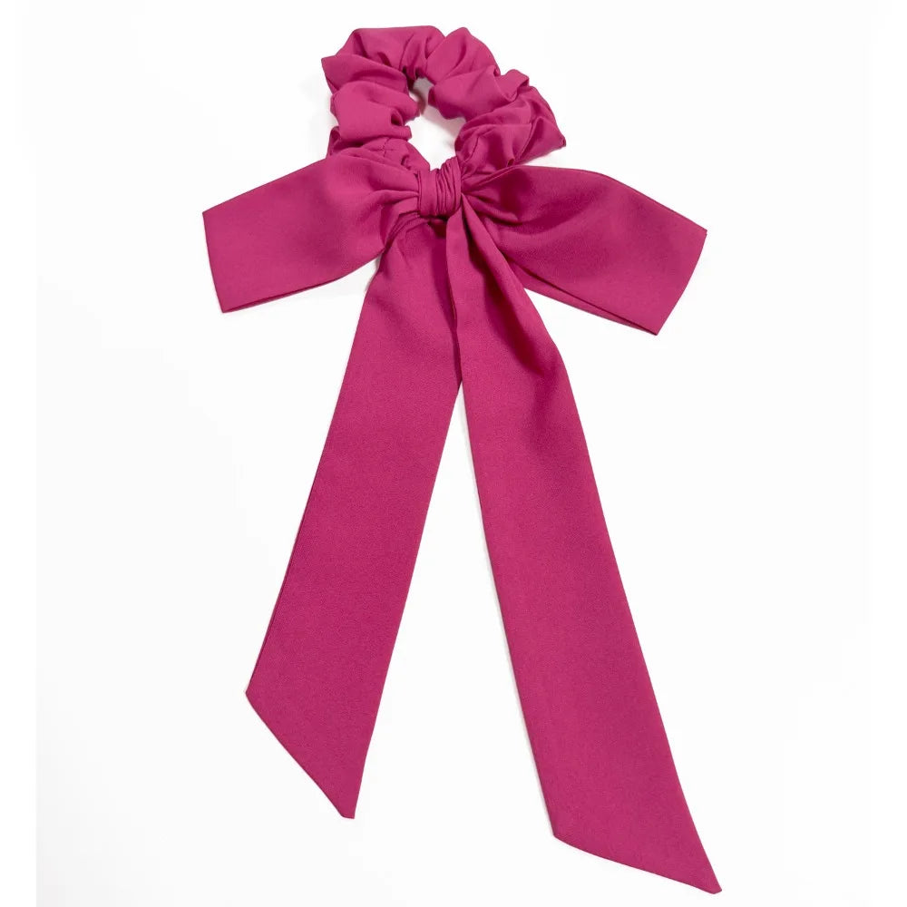 Elastic Bow Hair Tie Scrunchie with Long Ribbon Tails | Soft Fabric